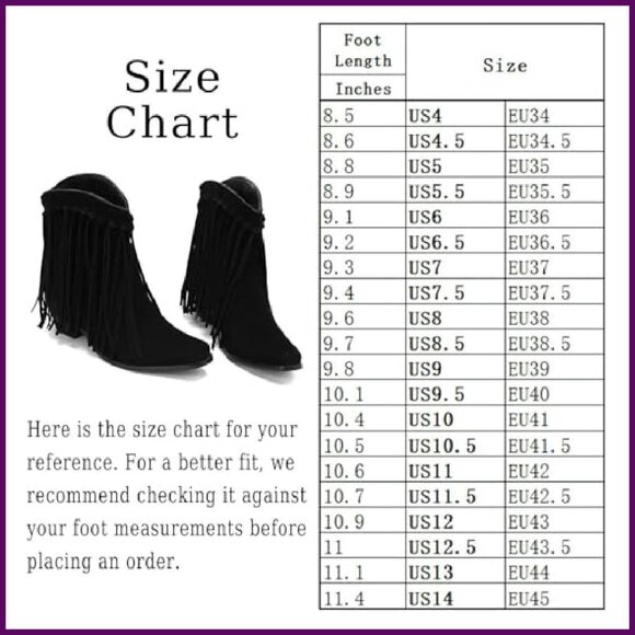 Suede Fringe Ankle Cowboy Boots Chunky Block Heel Western Booties - Picture 7 of 7